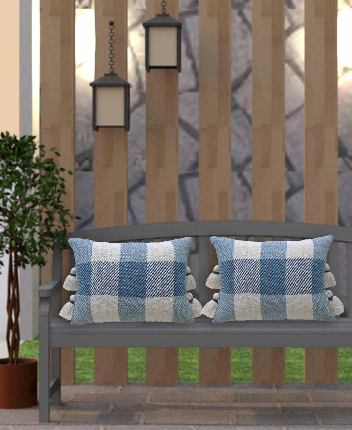 Handloom Woven Textured Plaid Decorative Pillow with Insert