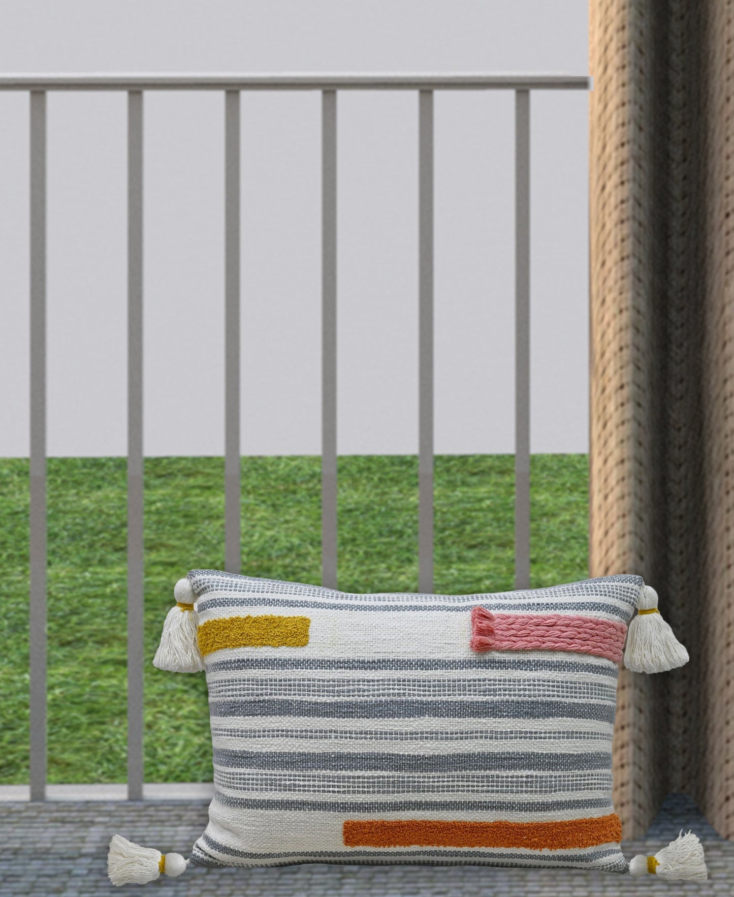 Handwoven Embroidery Braid Couch Decorative Pillow 14"x20"