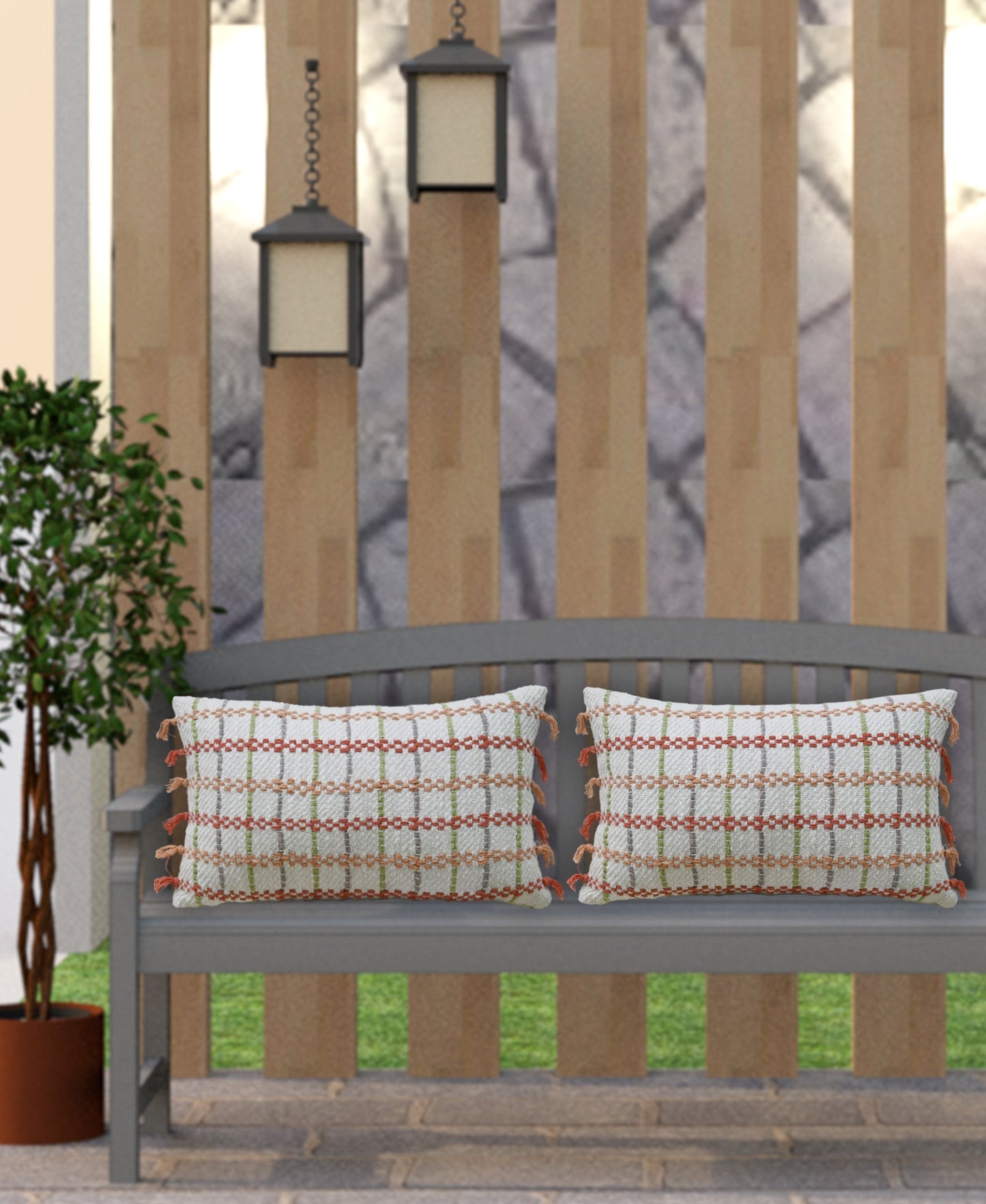 Handwoven Knotted Edging Decorative Throw Pillow, 14"X24"