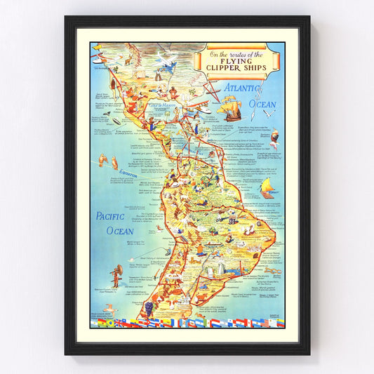 Vintage Map of Flying Clipper Ships of the Americas, 1941