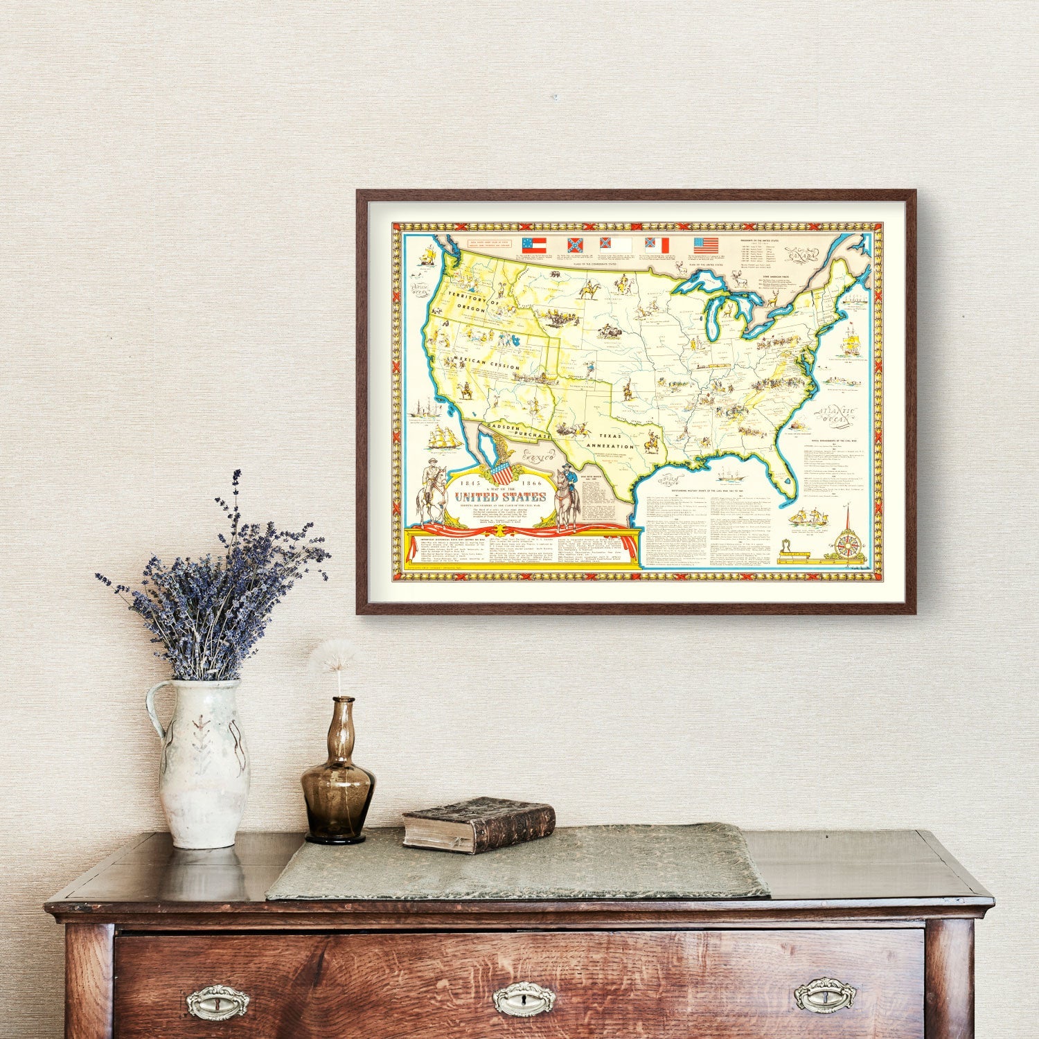 Vintage Civil War Map of the United States - Concordia Style Boutique