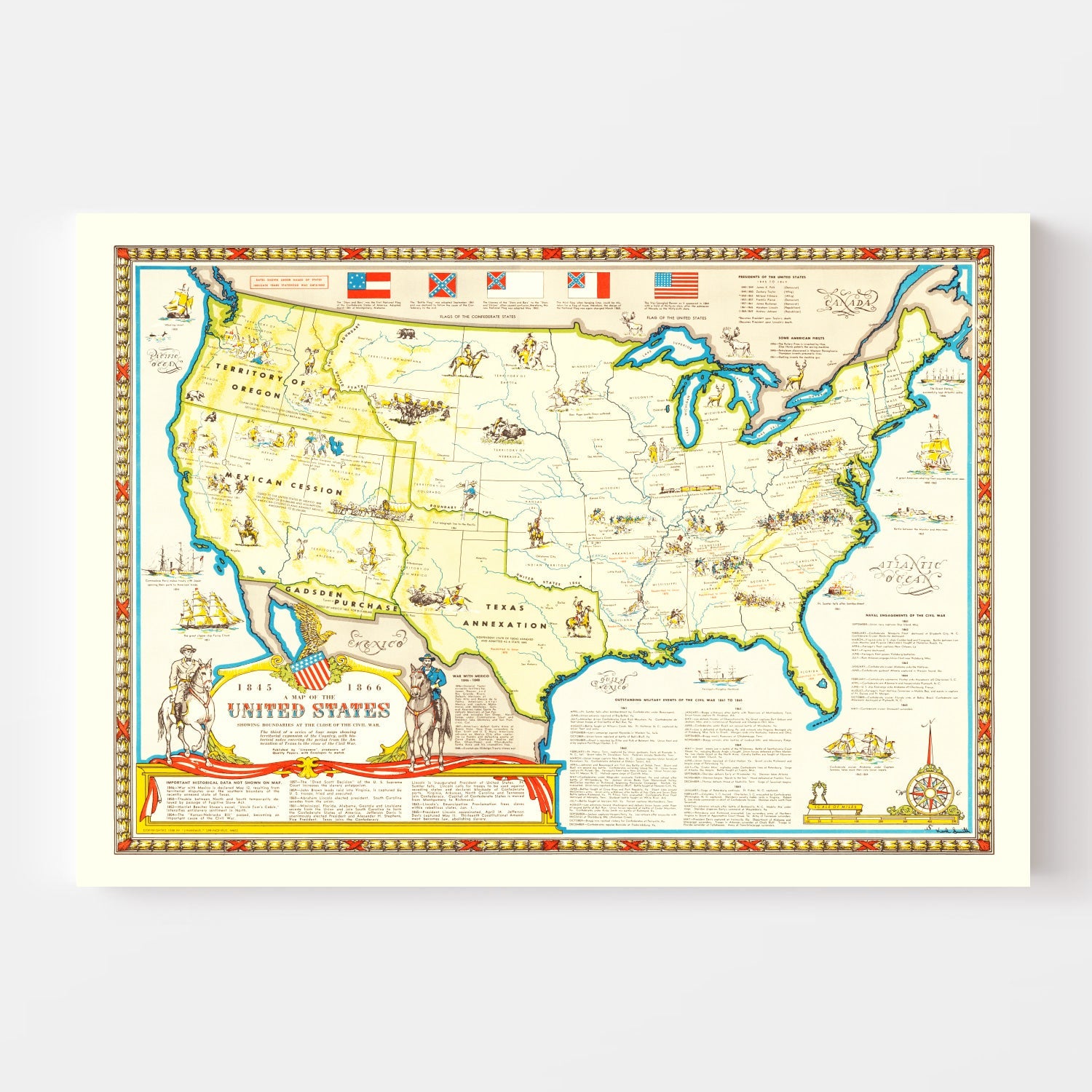 Vintage Civil War Map of the United States - Concordia Style Boutique
