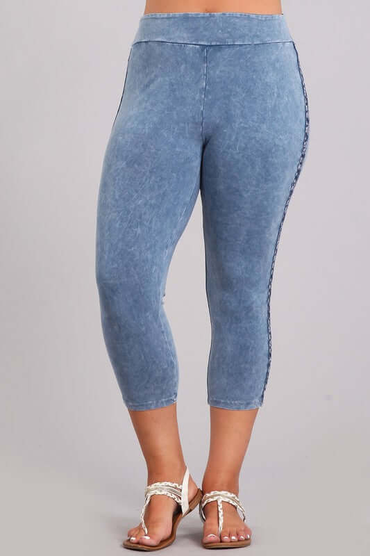 Crochet Striped Mineral Washed Capri Leggings Made in USA - Plus Size - Concordia Style Boutique