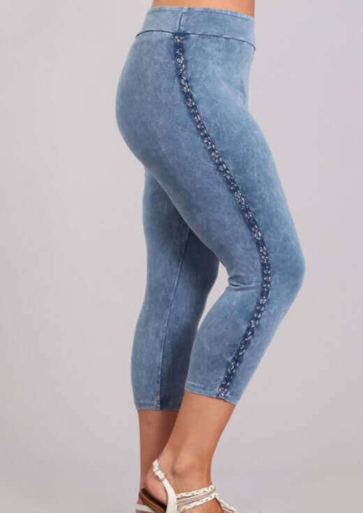 Crochet Striped Mineral Washed Capri Leggings Made in USA - Plus Size - Concordia Style Boutique