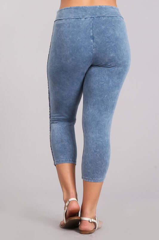 Crochet Striped Mineral Washed Capri Leggings Made in USA - Plus Size - Concordia Style Boutique