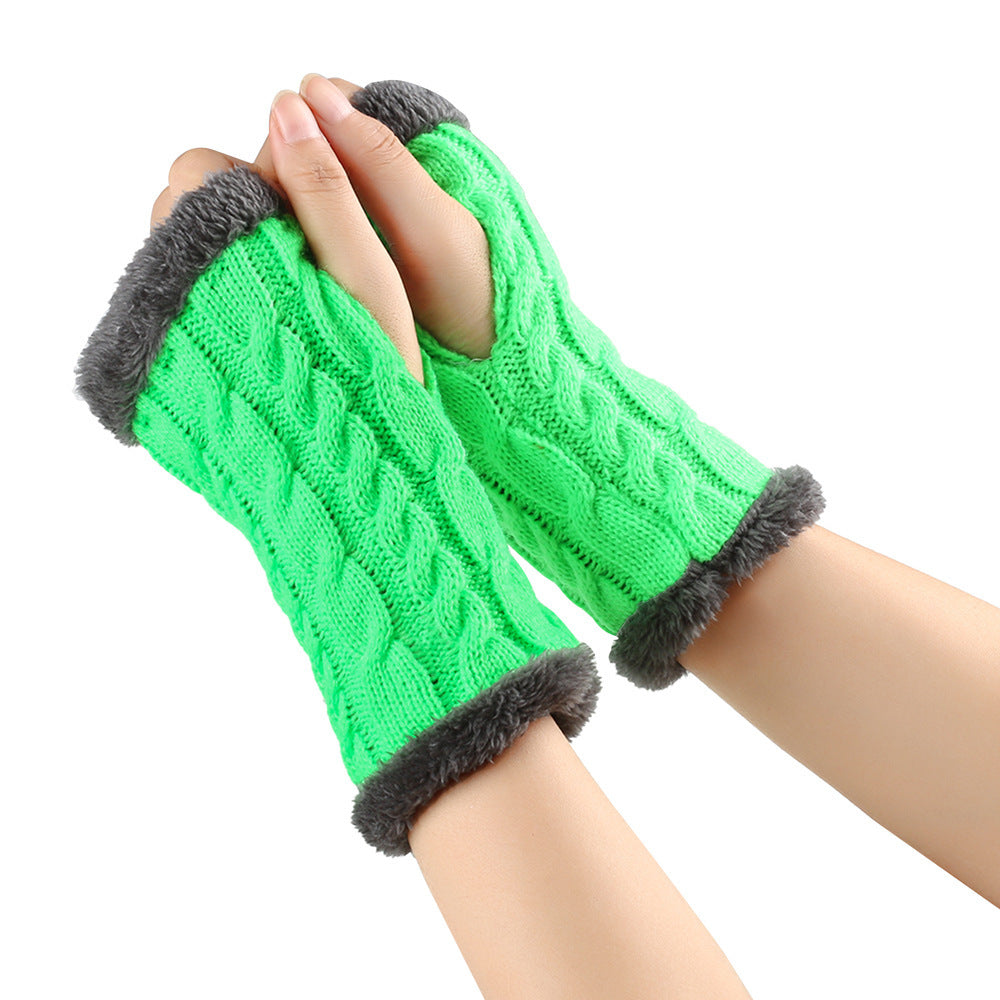 Winter Plush Twist Knitted Fingerless Fleece Women Gloves - Ultra Soft Thermal Comfort