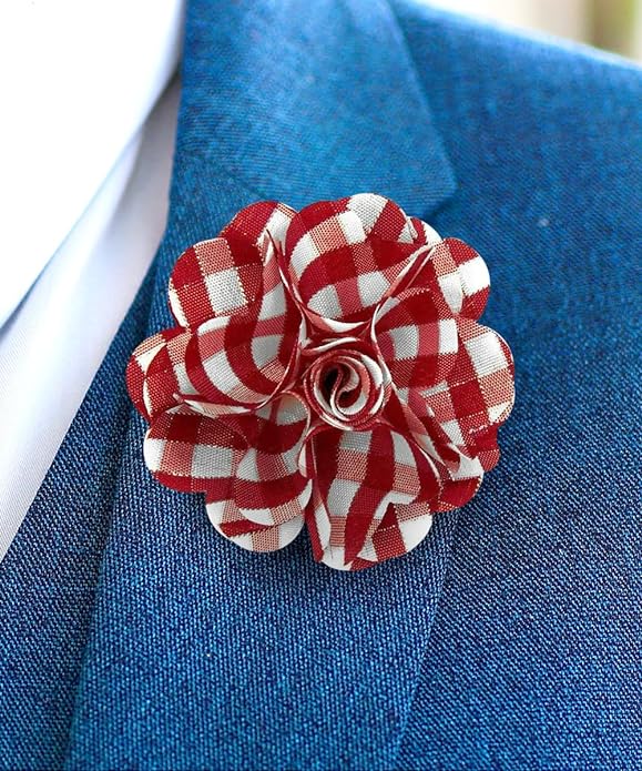 Vittorio Vico Unisex Metallic Silver Accent Plaid Flower Lapel Pin - Concordia Style Boutique