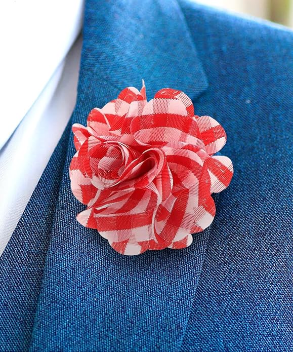 Vittorio Vico Unisex Metallic Silver Accent Plaid Flower Lapel Pin - Concordia Style Boutique