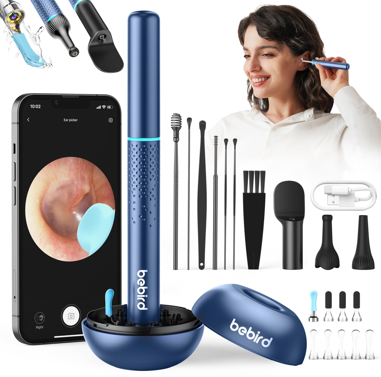 Bebird M9 Ear Care Wax Removal Tool Camera Cleaning Kit- Wireless Cleaner Ear Viewing Scope OTO-Scope with Camera & Light