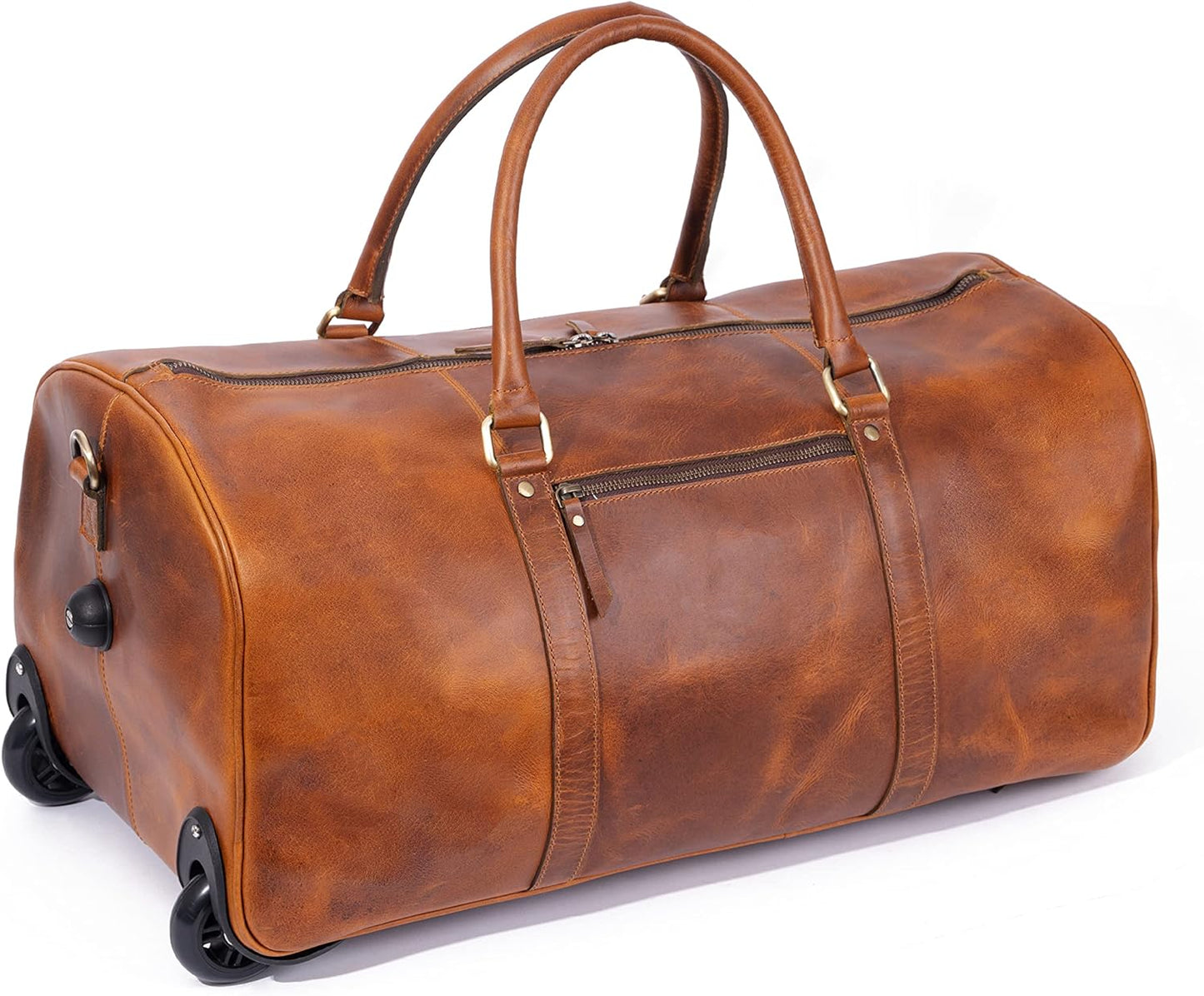 Tan Leather Trolley Bag 44L - Concordia Style Boutique