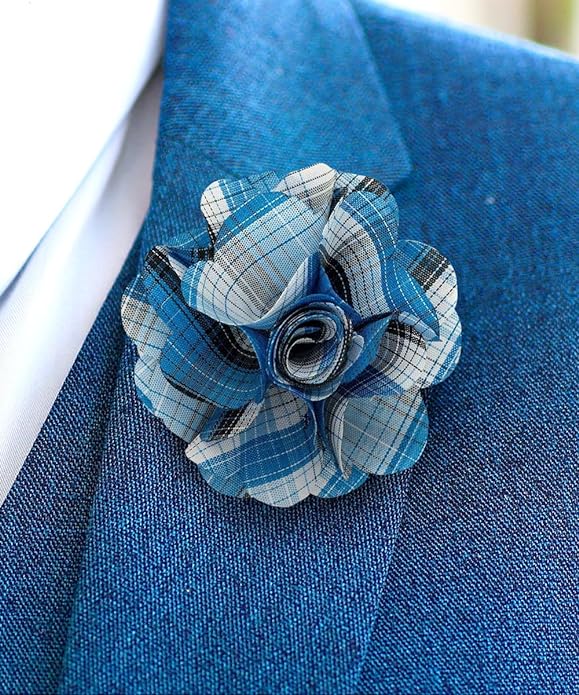 Vittorio Vico Unisex Metallic Silver Accent Plaid Flower Lapel Pin - Concordia Style Boutique