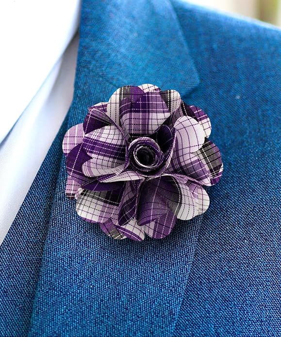 Vittorio Vico Unisex Metallic Silver Accent Plaid Flower Lapel Pin - Concordia Style Boutique