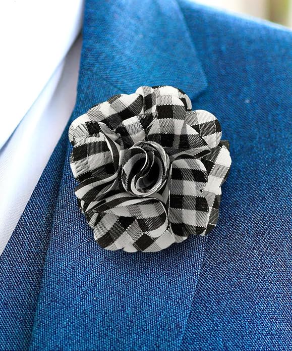 Vittorio Vico Unisex Metallic Silver Accent Plaid Flower Lapel Pin - Concordia Style Boutique