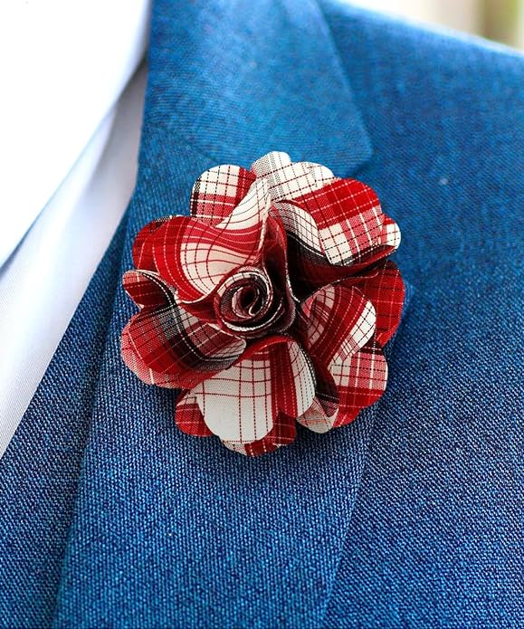 Vittorio Vico Unisex Metallic Silver Accent Plaid Flower Lapel Pin - Concordia Style Boutique