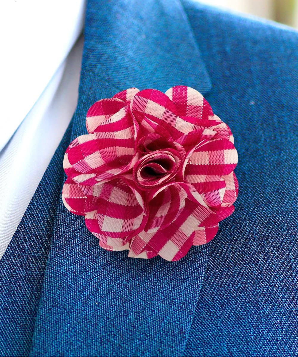 Vittorio Vico Unisex Metallic Silver Accent Plaid Flower Lapel Pin - Concordia Style Boutique