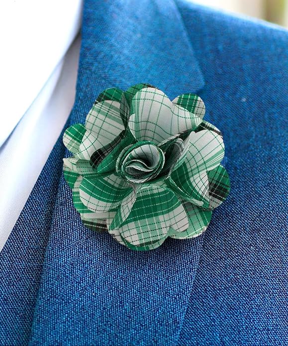 Vittorio Vico Unisex Metallic Silver Accent Plaid Flower Lapel Pin - Concordia Style Boutique