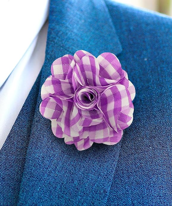 Vittorio Vico Unisex Metallic Silver Accent Plaid Flower Lapel Pin - Concordia Style Boutique