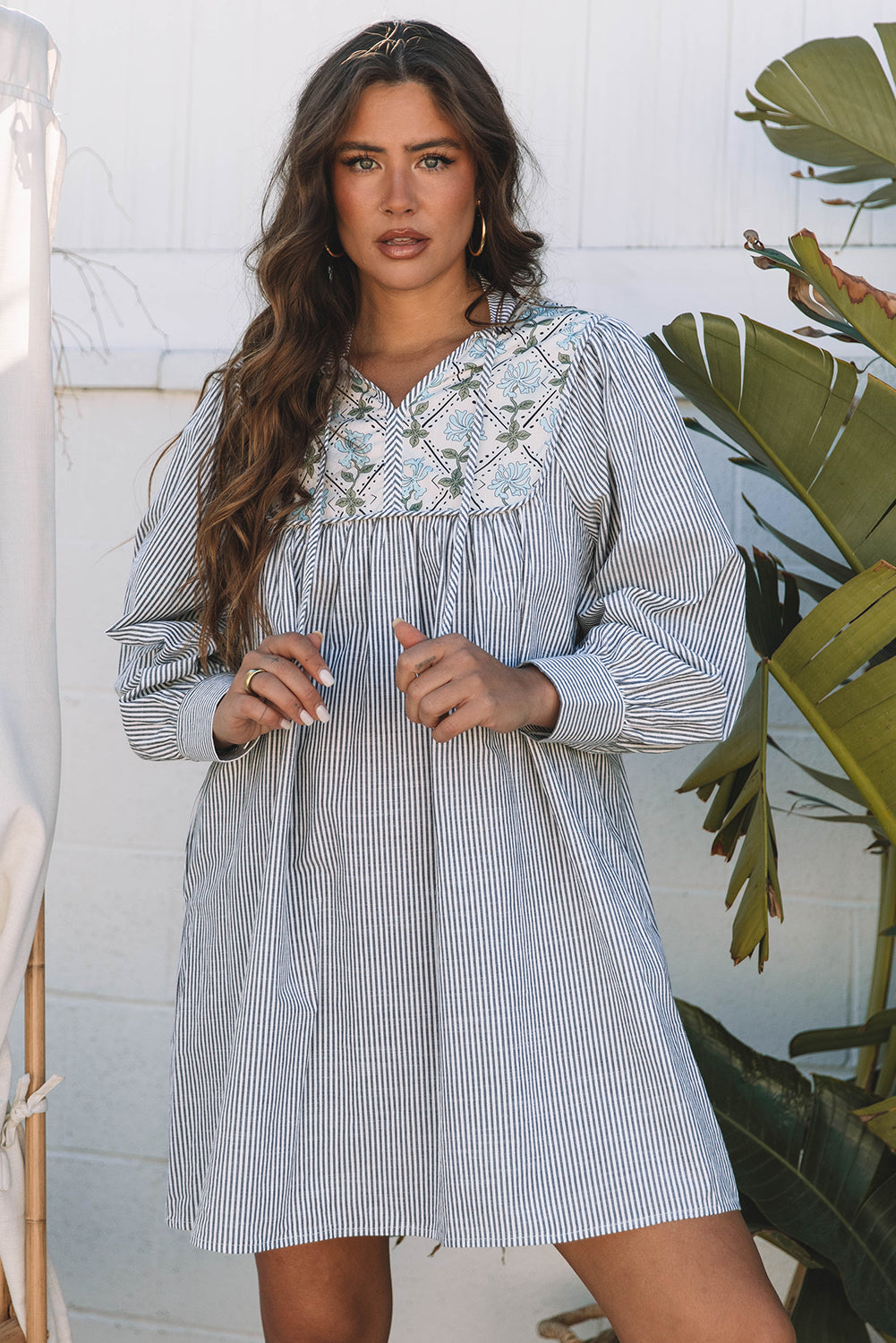 Aila Stripe Floral Patchwork Tied Mini Dress - Concordia Style Boutique