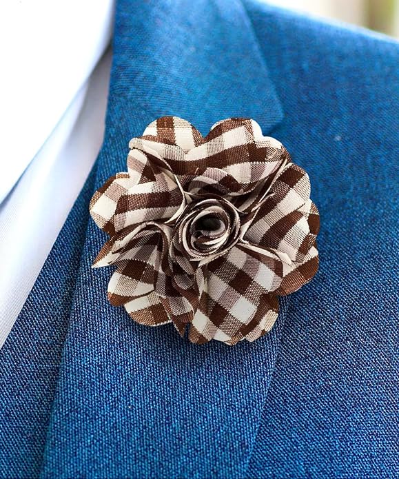 Vittorio Vico Unisex Metallic Silver Accent Plaid Flower Lapel Pin - Concordia Style Boutique