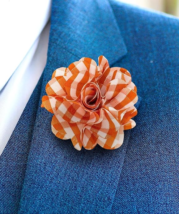 Vittorio Vico Unisex Metallic Silver Accent Plaid Flower Lapel Pin - Concordia Style Boutique