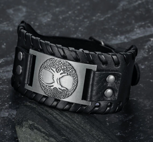 Asgard Crafted Leather Buckle Arm Cuff With Metal Celtic Tree Of Life Design - Premium leather buckle arm cuff from Concordia Style Boutique - Just $13.80! Shop now at Concordia Style Boutique