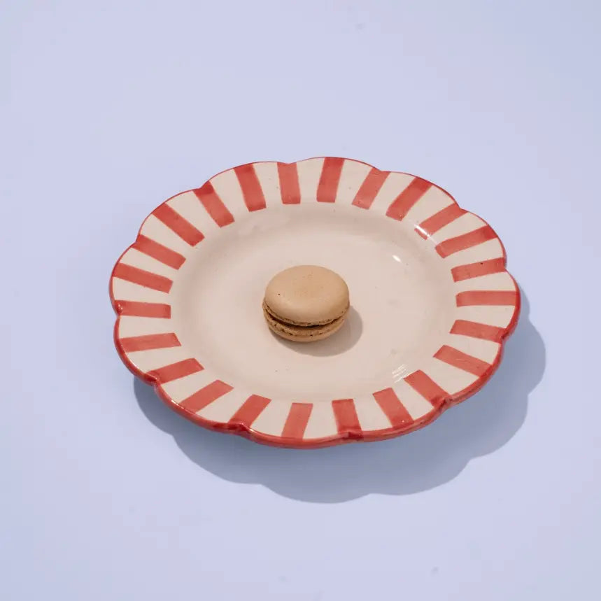 Ceramic Stripe Dinner Plate,  Red- 10 x 10 x 1.25 Inches