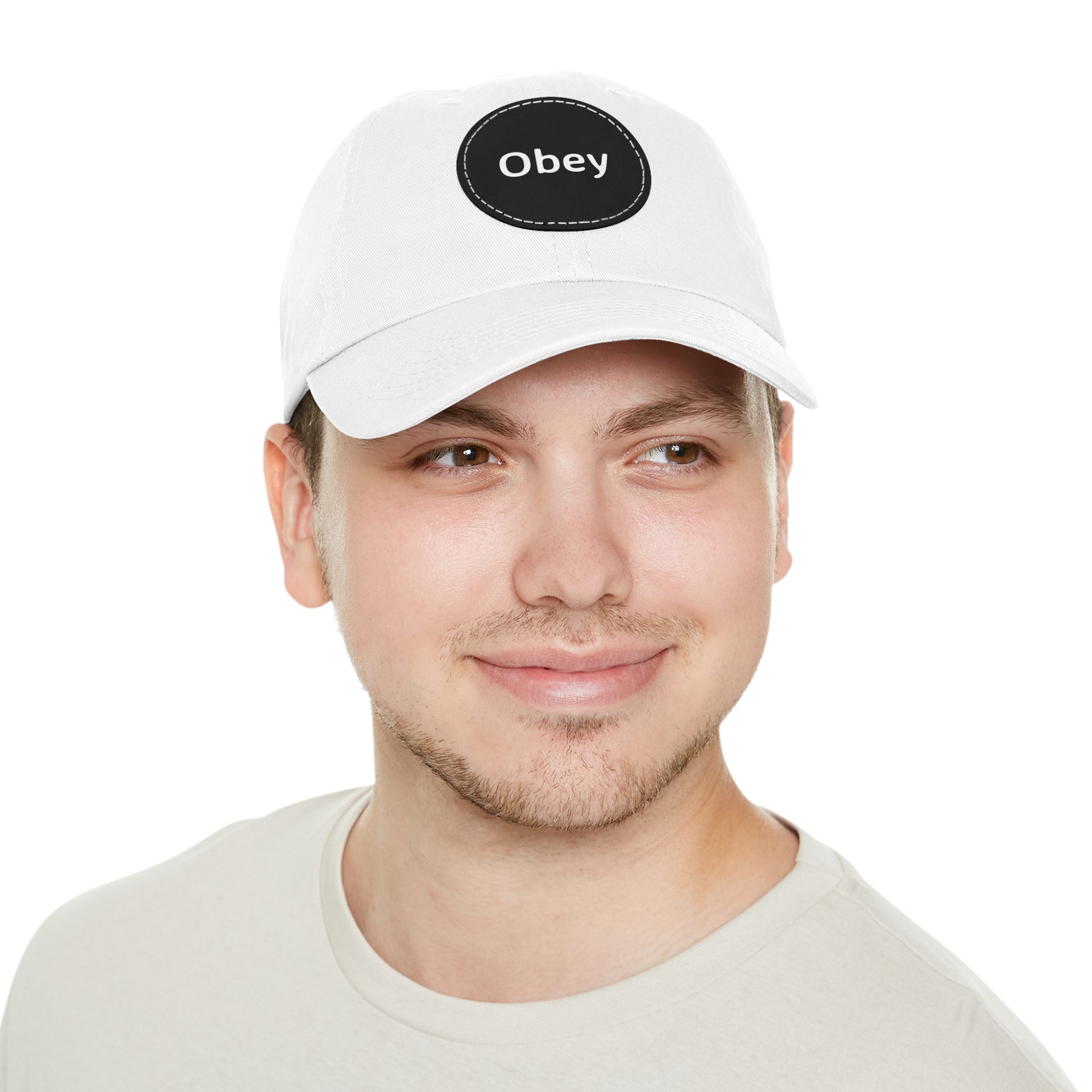 "Obey" - Hat with Leather Patch (Round) - Premium Hats from Concordia Style Boutique - Just $20.45! Shop now at Concordia Style Boutique