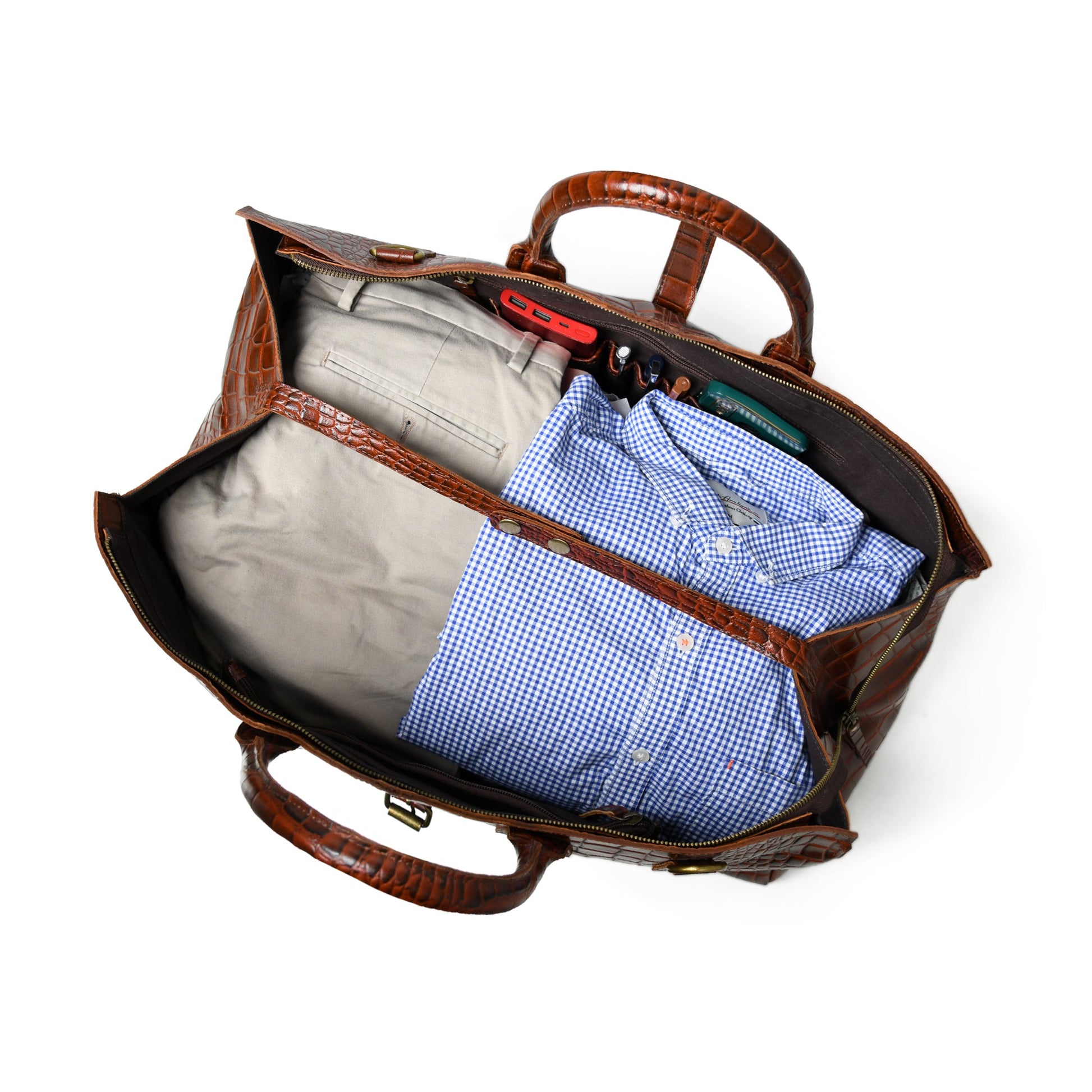 LuxeHide Brown Croco Pattern Duffle - Concordia Style Boutique