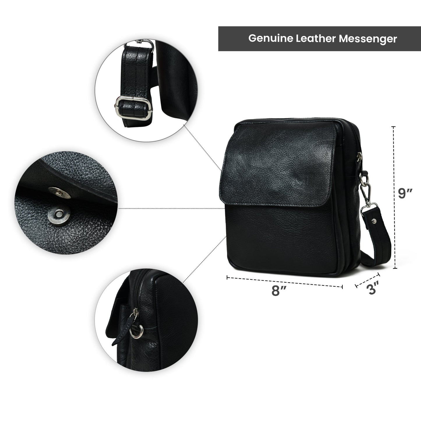 Enzo Black Side Messenger - Concordia Style Boutique