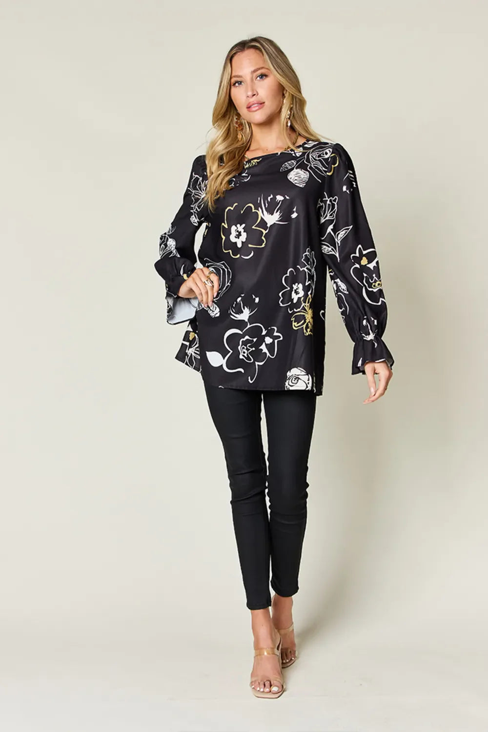Double Take Full Size Printed Flounce Sleeve Blouse - Concordia Style Boutique