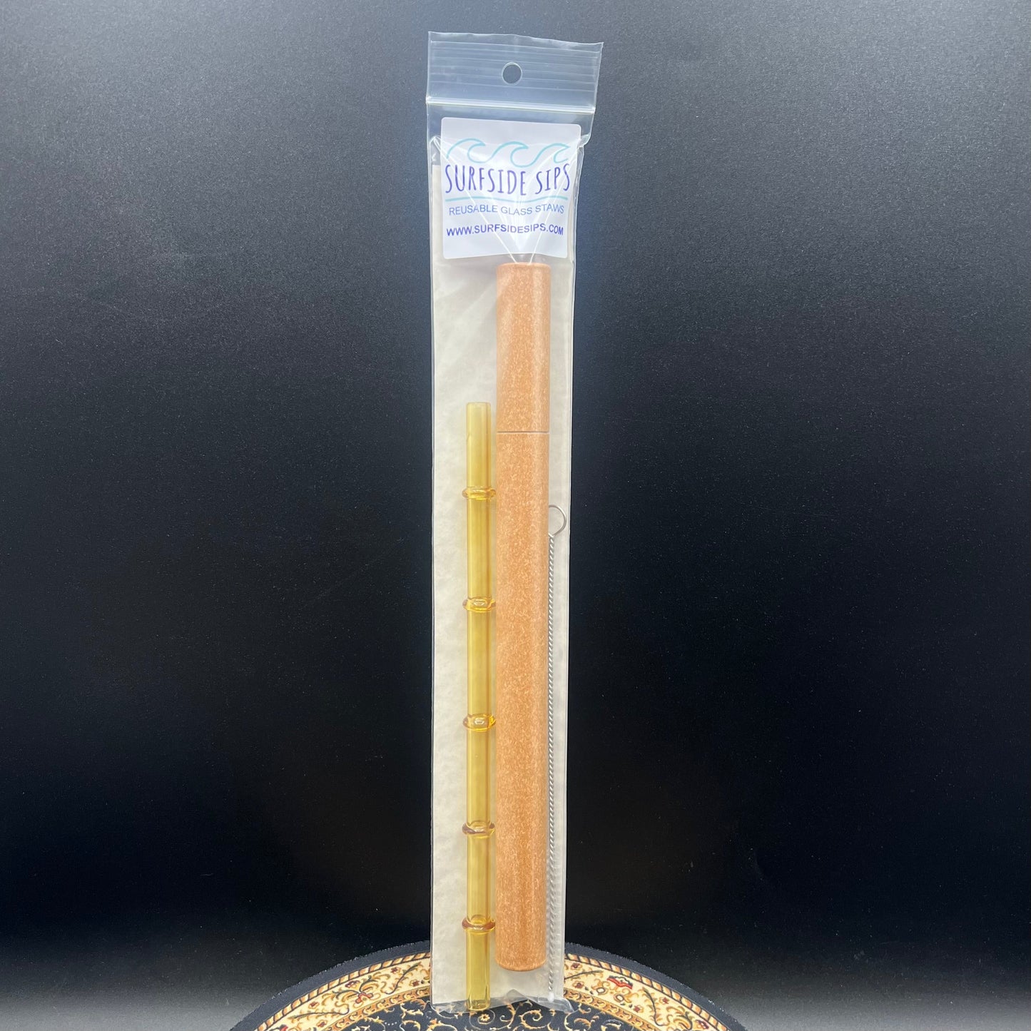 "Tiki Bamboo" 8" Reusable glass straw travel kit