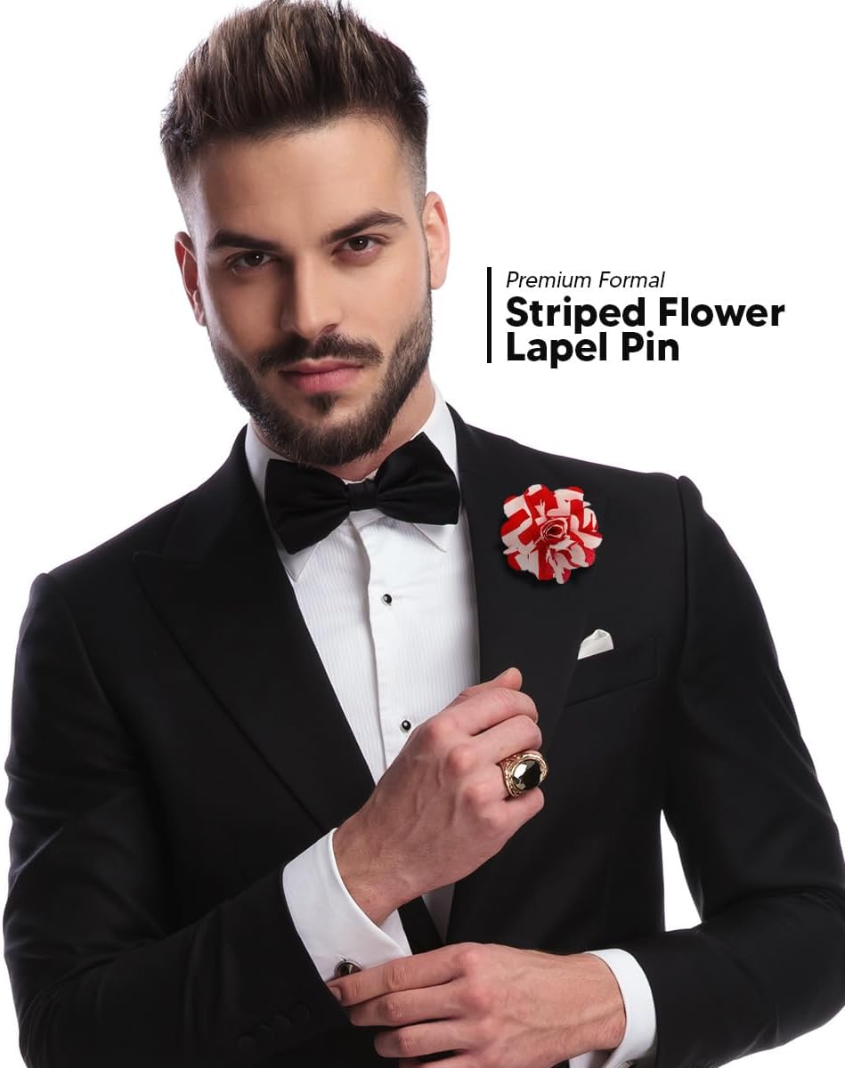 Vittorio Vico Unisex Striped Satin Flower Lapel Pin