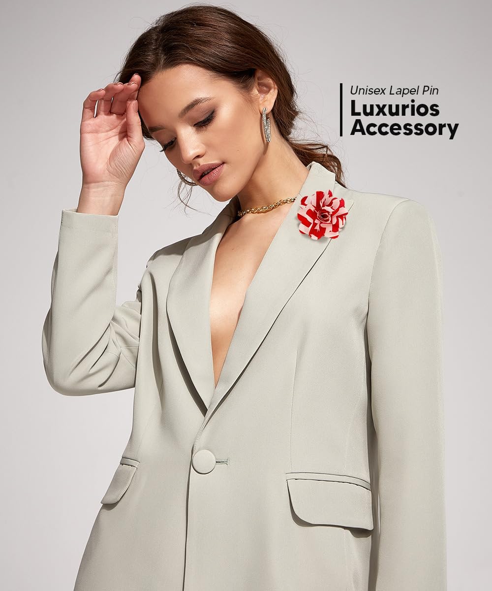 Vittorio Vico Unisex Striped Satin Flower Lapel Pin