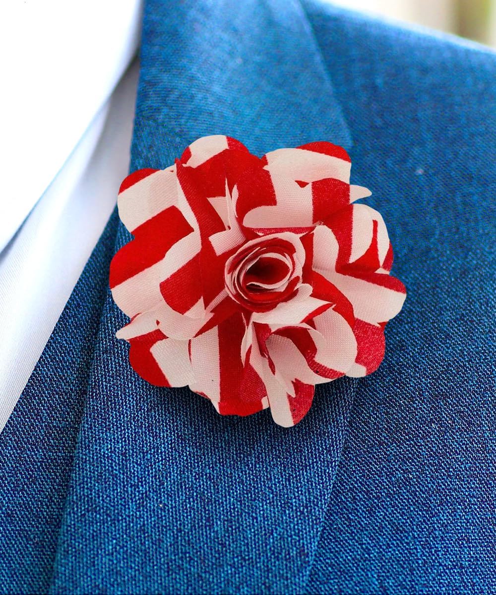 Vittorio Vico Unisex Striped Satin Flower Lapel Pin