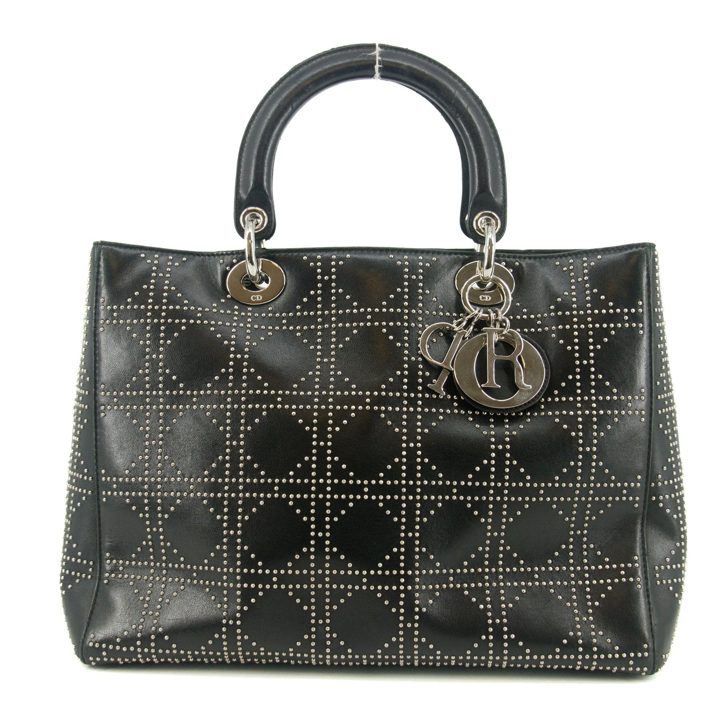 Christian Dior Leather Studded Black Lady Dior Tote Bag #8532