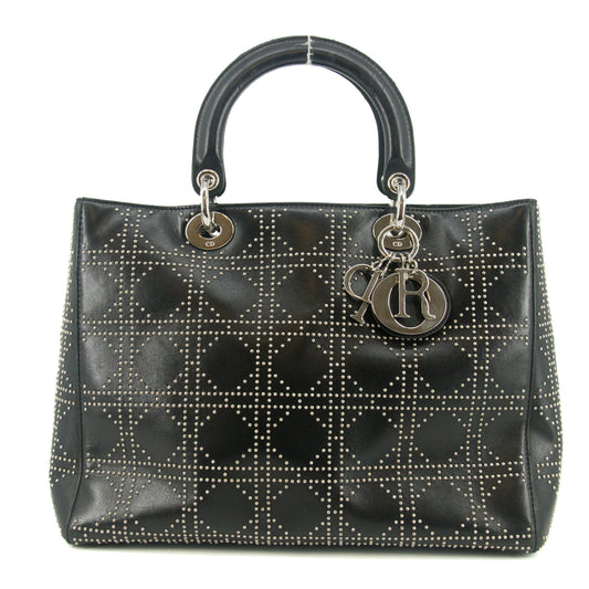 Christian Dior Leather Studded Black Lady Dior Tote Bag #8532