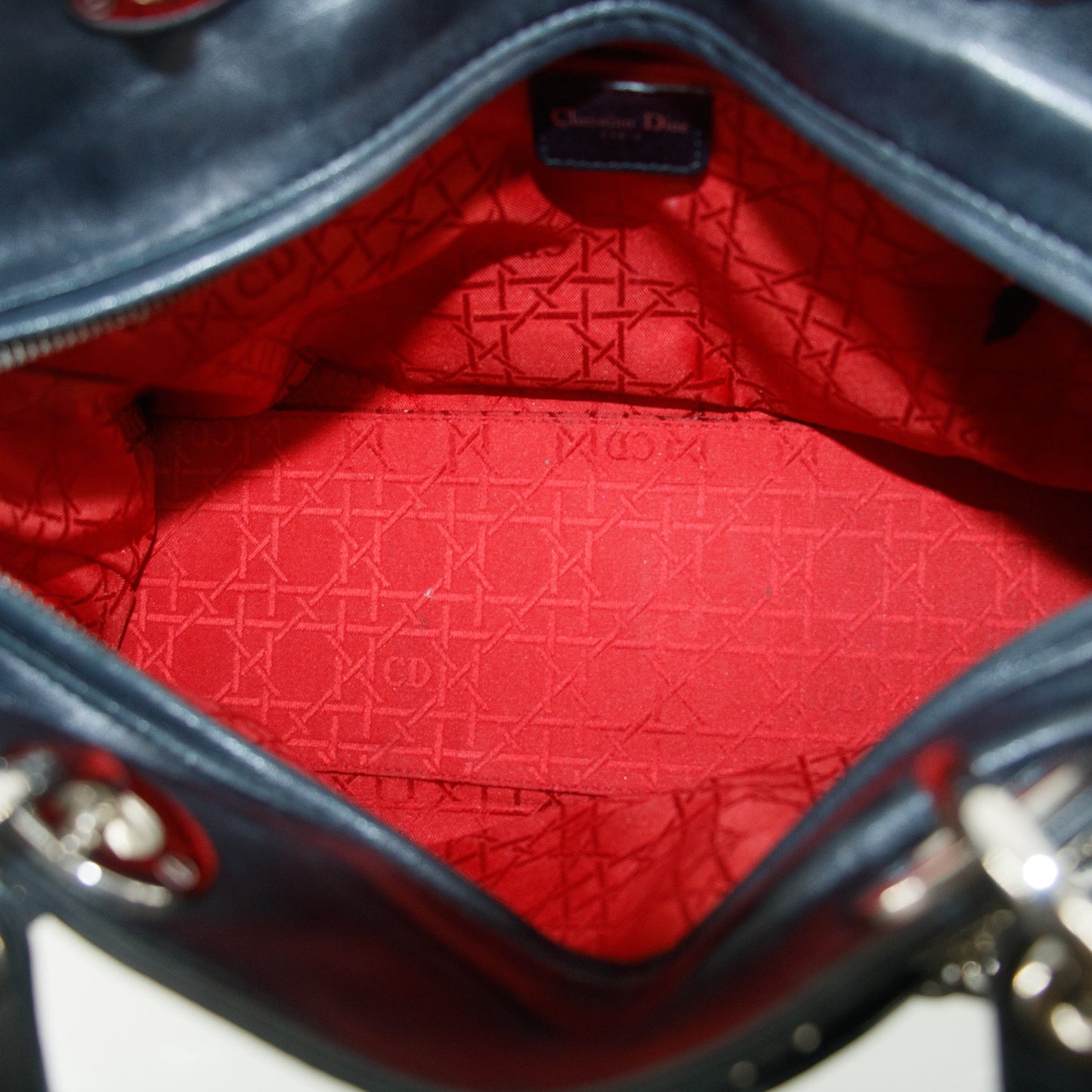 Christian Dior Leather Studded Black Lady Dior Tote Bag #8532