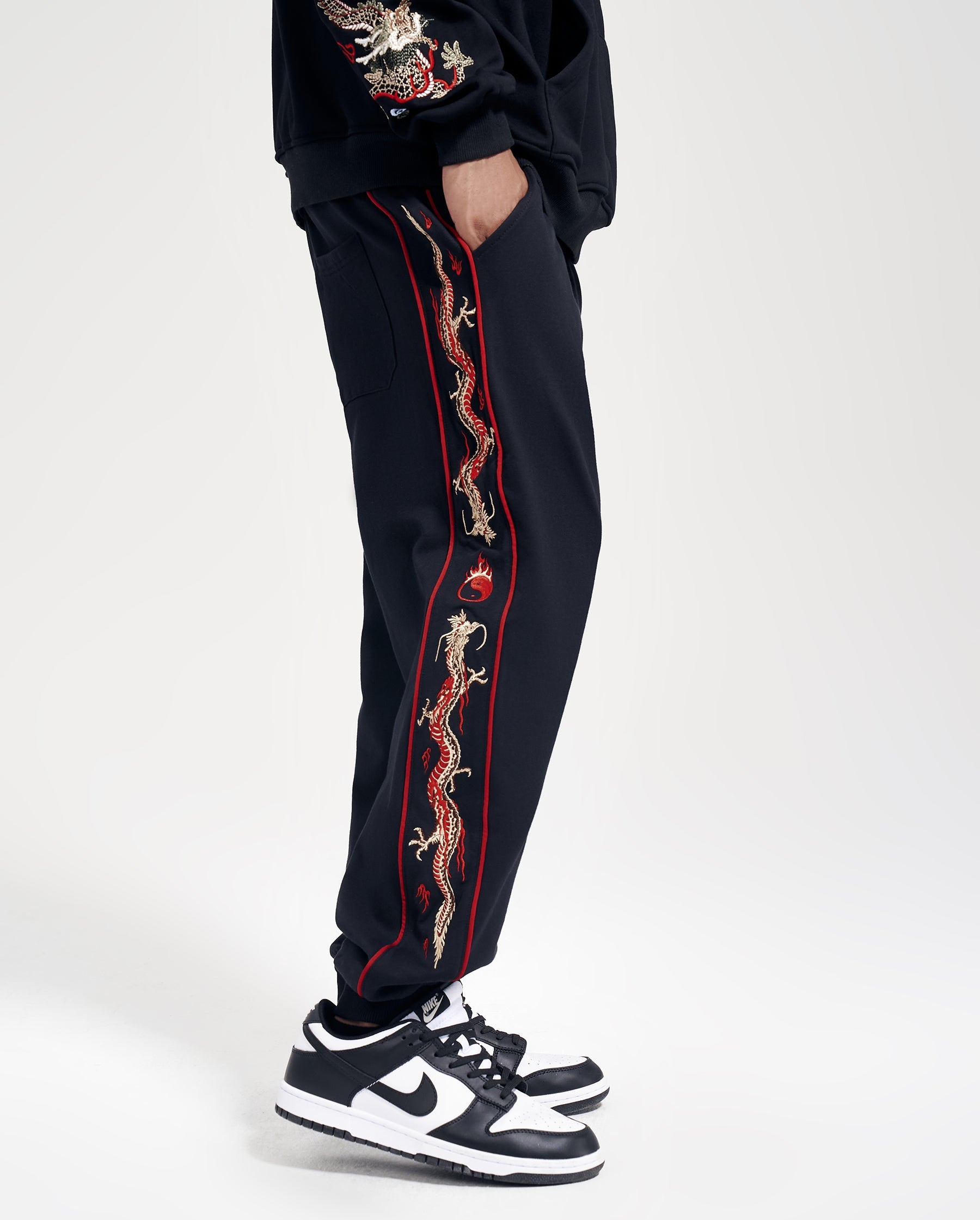 KH7061 Dragon Embroidery Joggers - Concordia Style Boutique
