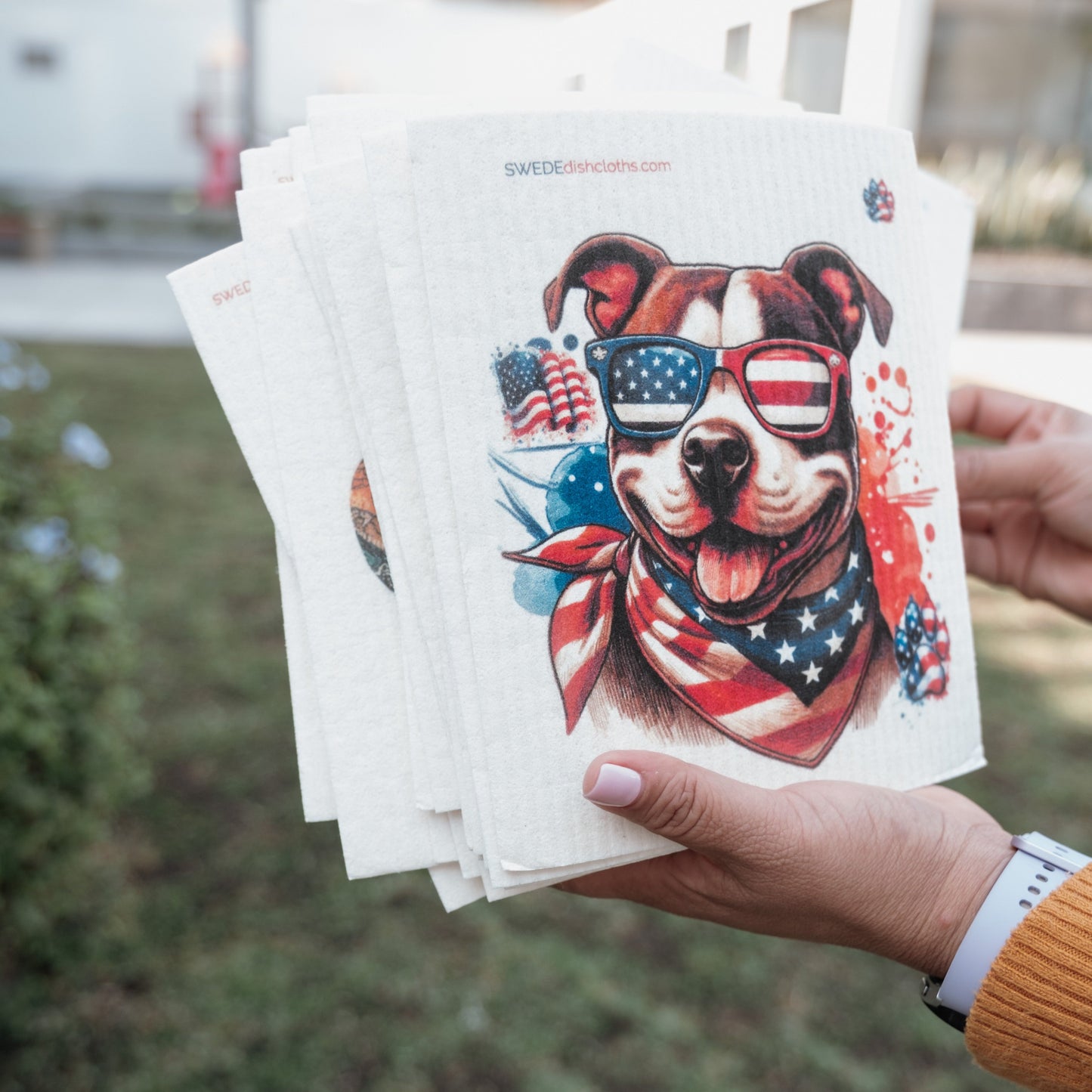Eco-Friendly Swedish Dishcloths - Patriotic Pit Bull Set of 3 (Paper Towel Replacements) - Concordia Style Boutique