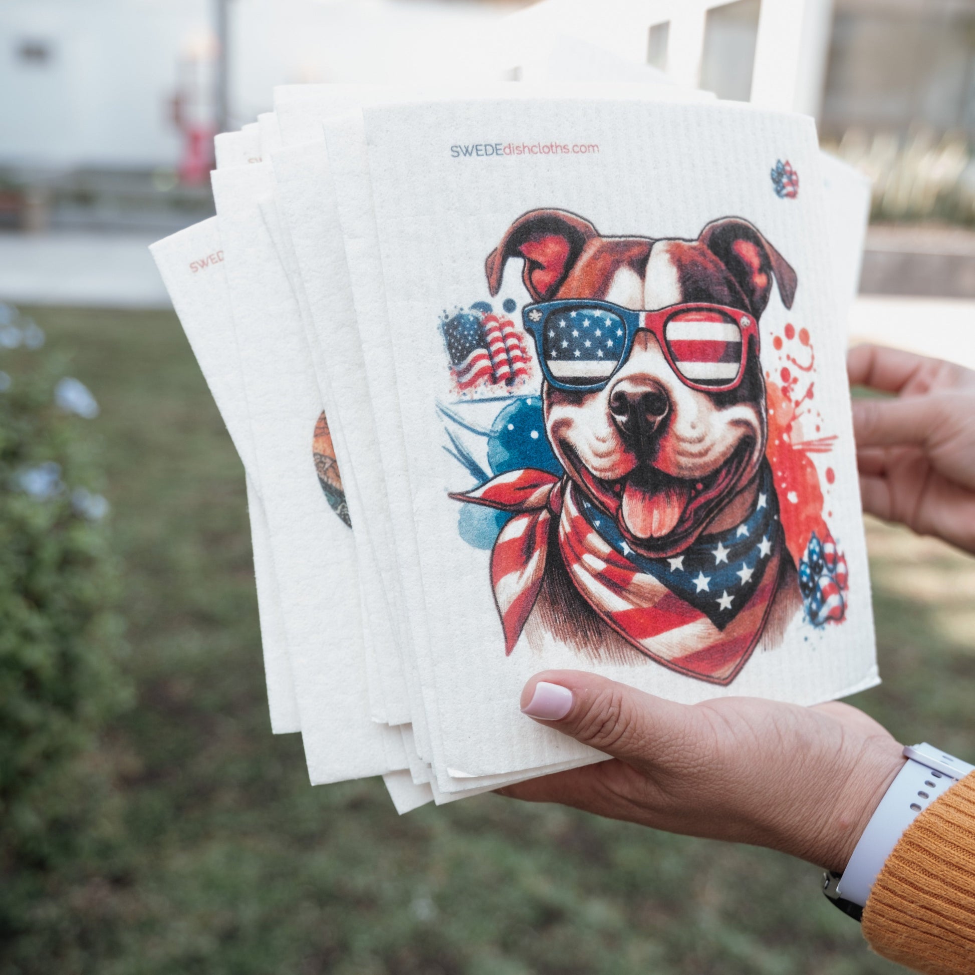 Eco-Friendly Swedish Dishcloths - Patriotic Pit Bull Set of 3 (Paper Towel Replacements) - Concordia Style Boutique