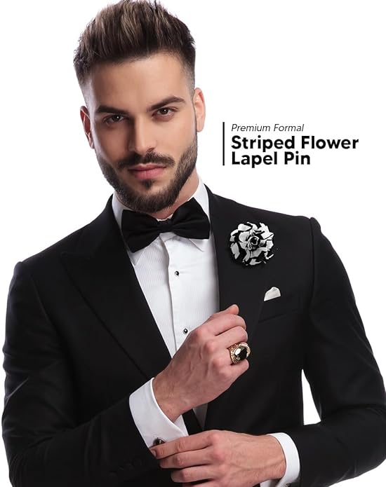 Vittorio Vico Unisex Striped Satin Flower Lapel Pin