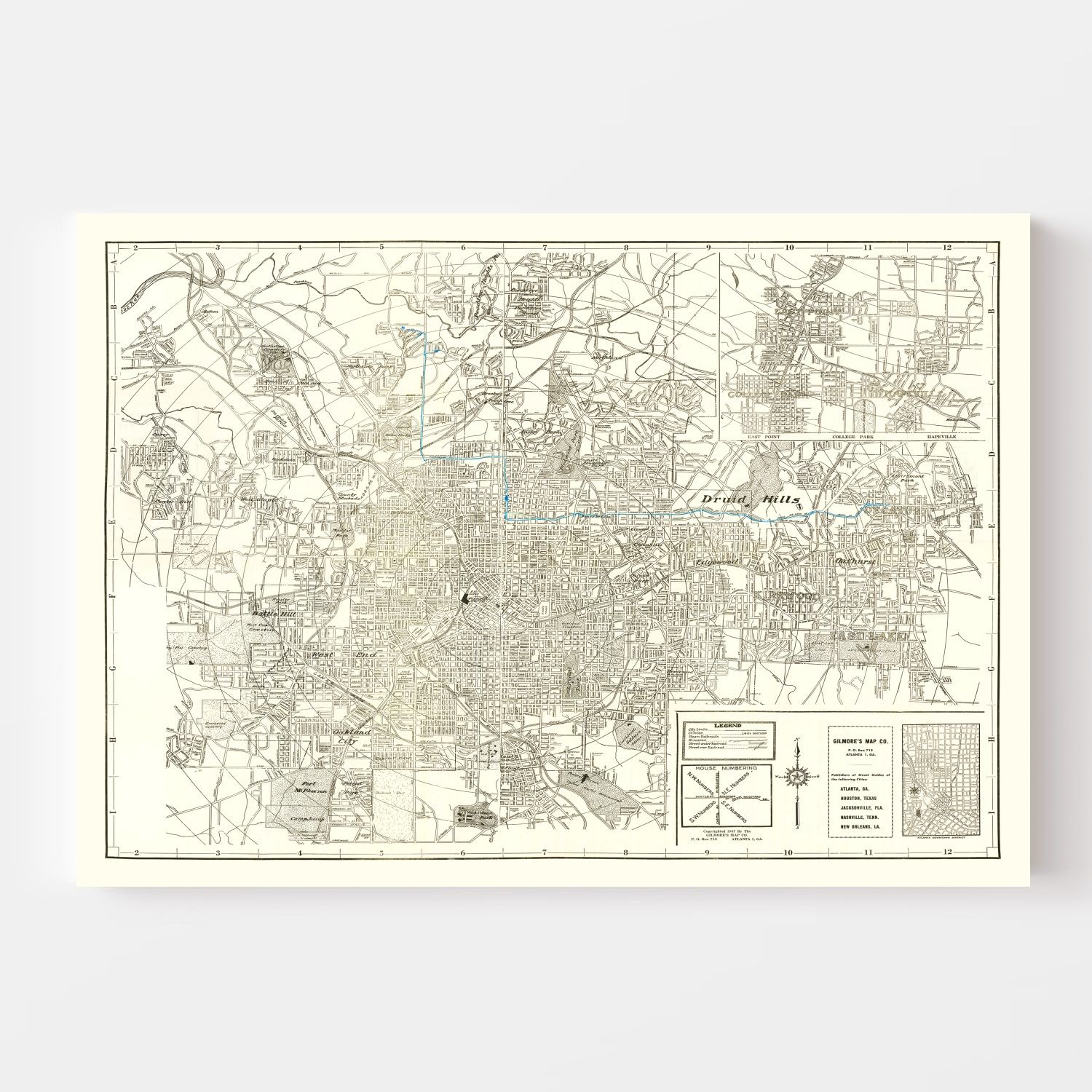 Vintage Map of Atlanta, Georgia 1947 - Concordia Style Boutique
