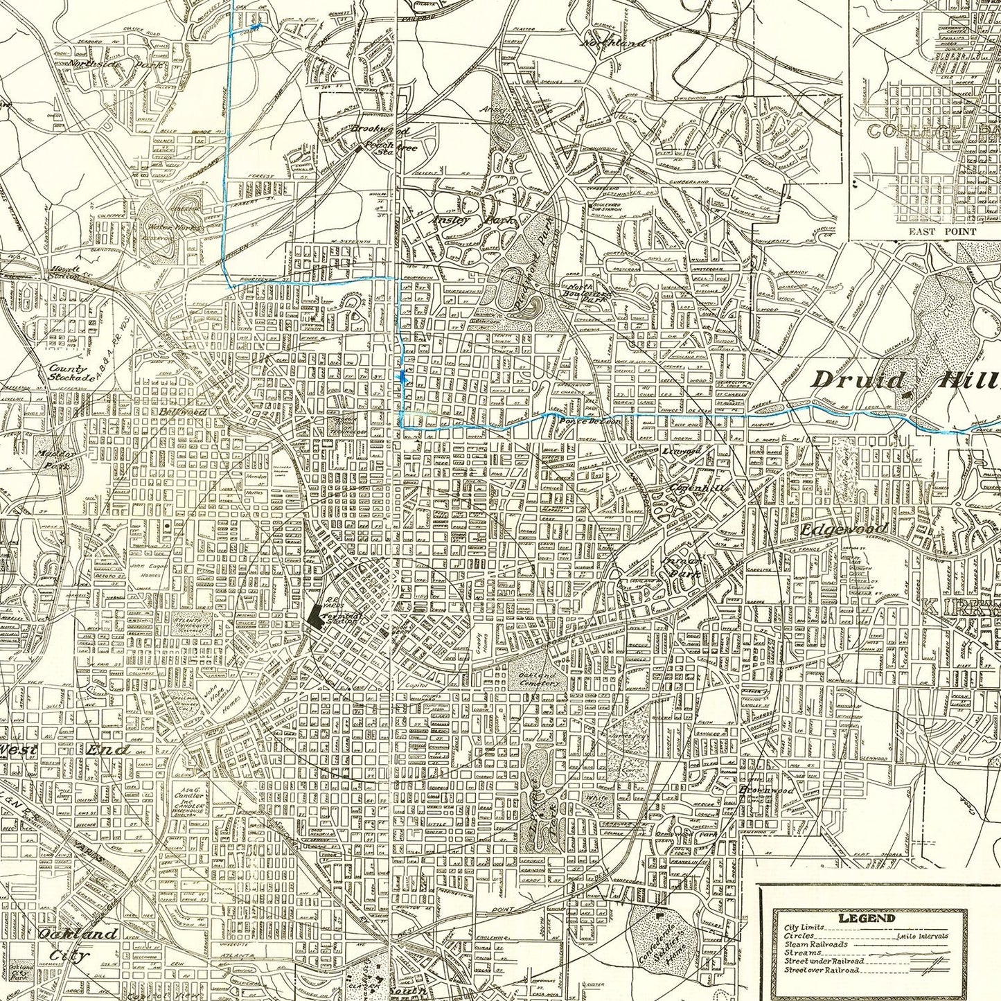 Vintage Map of Atlanta, Georgia 1947 - Concordia Style Boutique