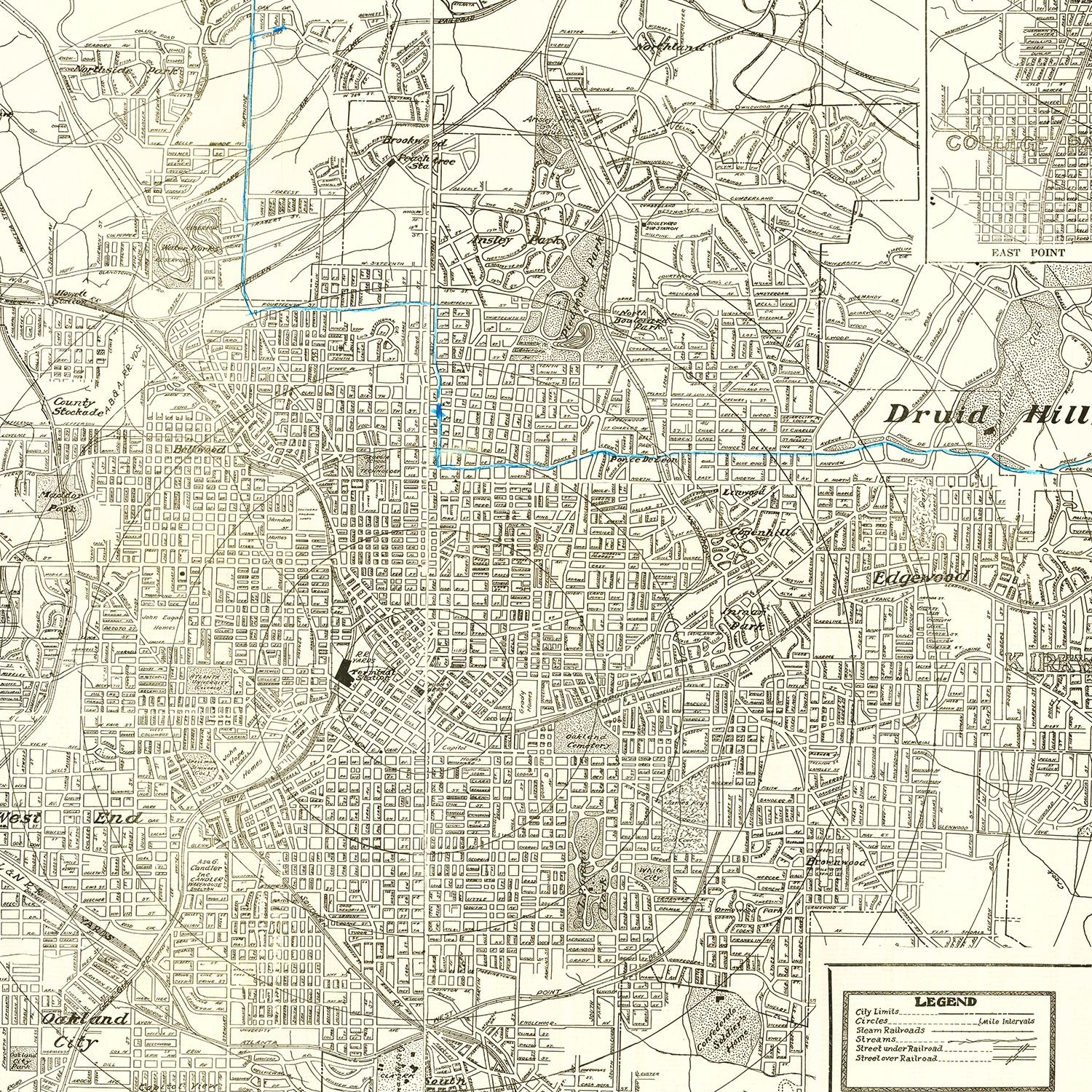Vintage Map of Atlanta, Georgia 1947 - Concordia Style Boutique