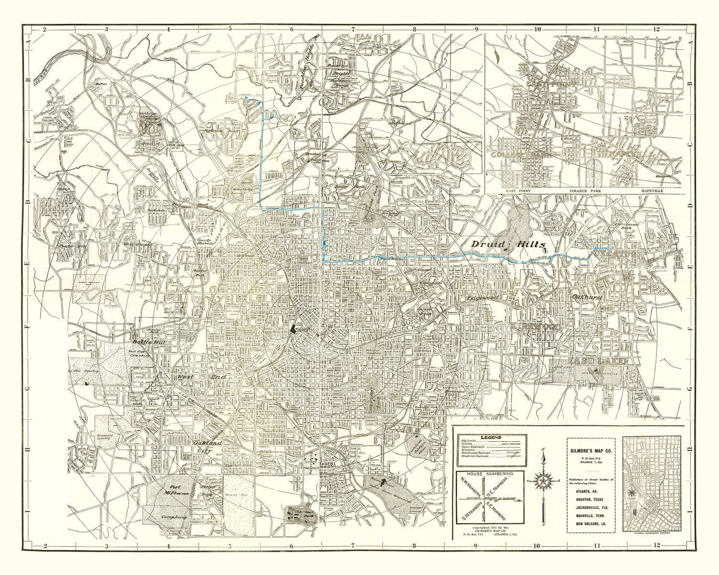 Vintage Map of Atlanta, Georgia 1947 - Concordia Style Boutique