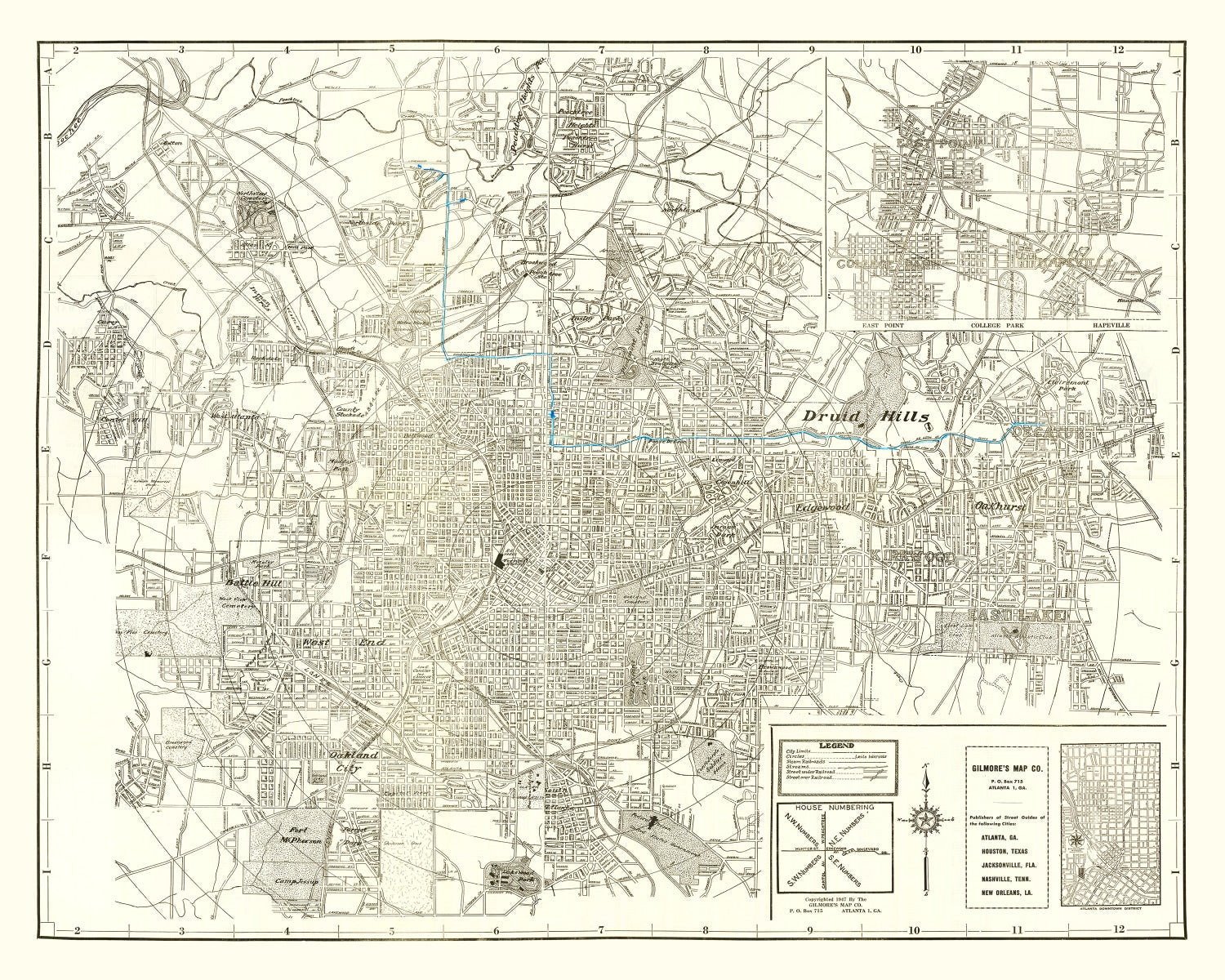 Vintage Map of Atlanta, Georgia 1947 - Concordia Style Boutique