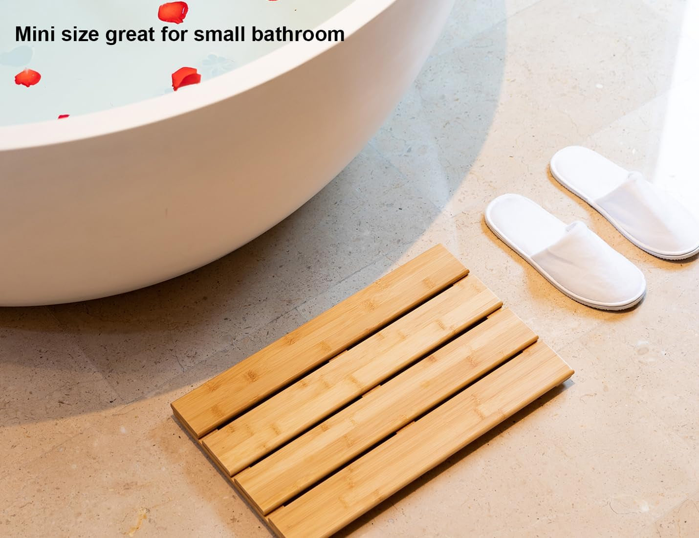 Compact Bamboo Bath Mat – Non-Slip, Quick Dry Wooden Shower Floor Mat for Small Bathrooms, RVs, and Tight Spaces, Easy to Clean, 15.8" X 10.2"