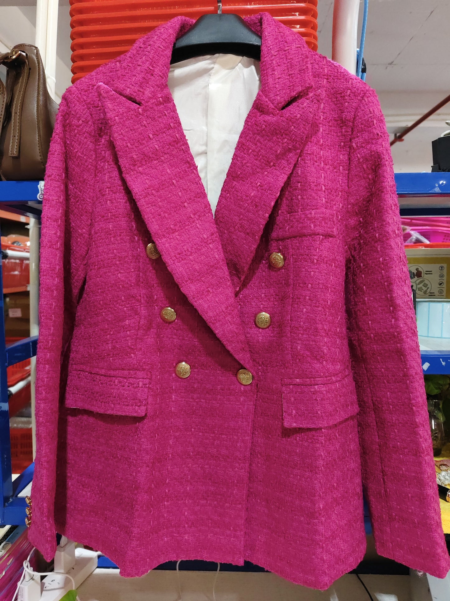 Textured Double-breasted Blazer