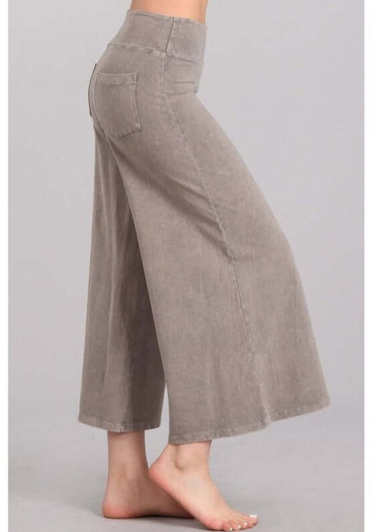 Mineral Washed Cropped Gaucho Pants Made in USA - Concordia Style Boutique