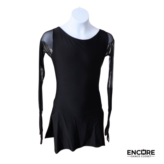 Black Mesh & Rhinestone Long Sleeve Costume